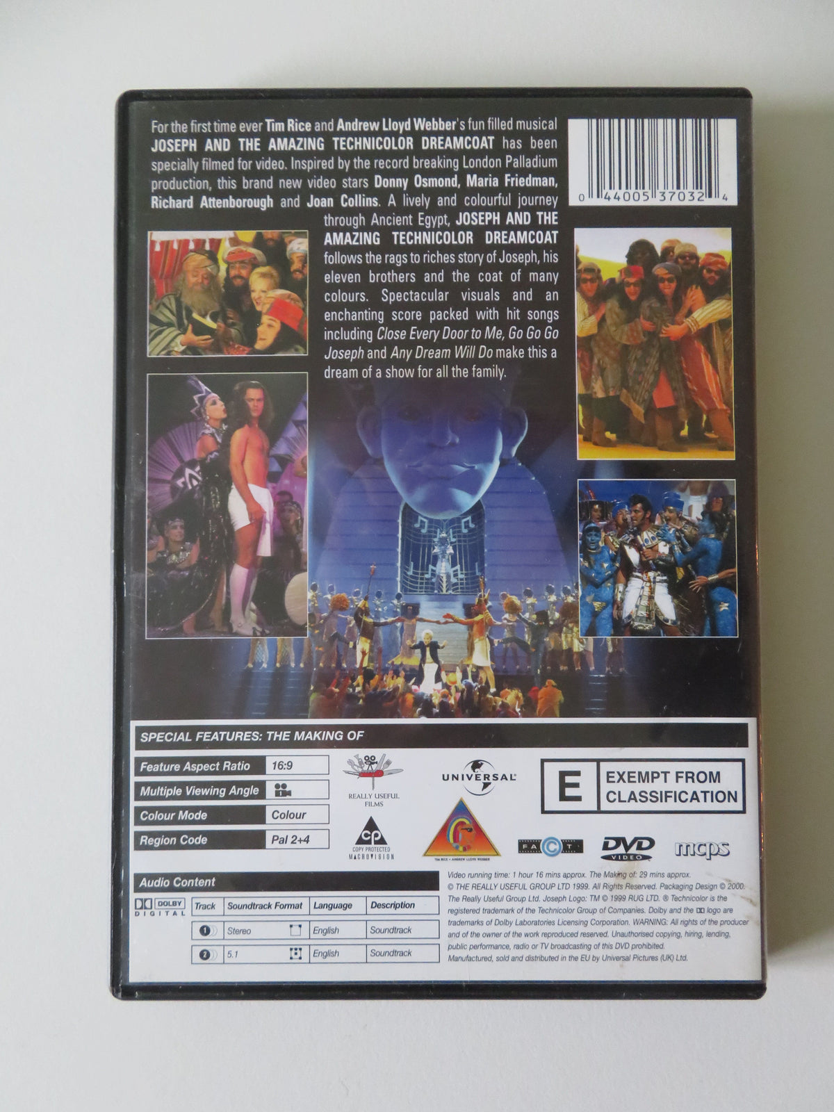 Joseph and the Amazing Technicolor Dreamcoat (DVD) Donny Osmond 1999 Region 2+4