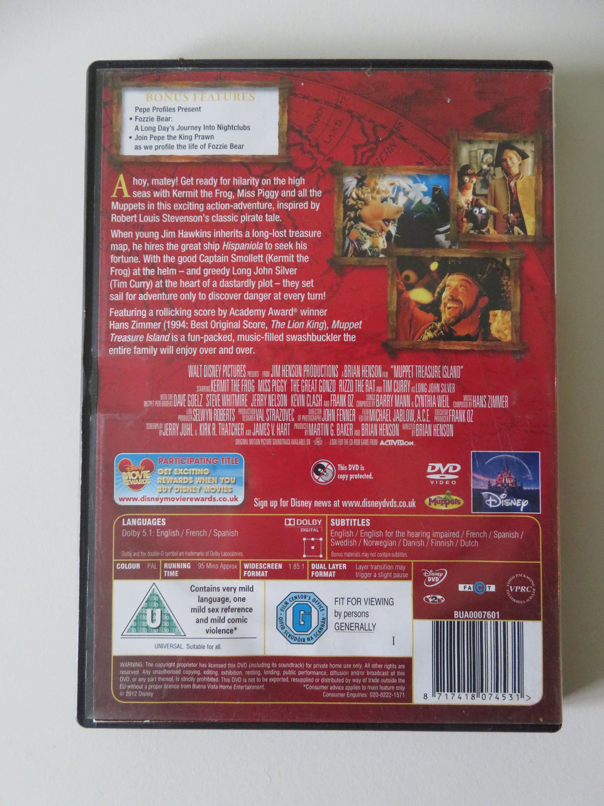 Muppet Treasure Island (DVD) Disney Tim Curry Billy Connolly 1996 Region 2
