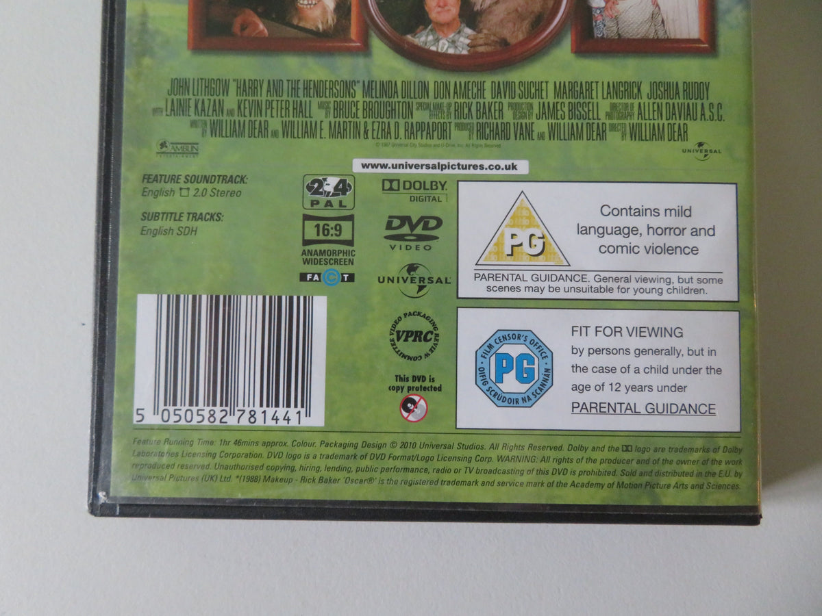 Harry and the Hendersons (DVD) John Lithgow Melinda Dillon 1987 Region 2, 4