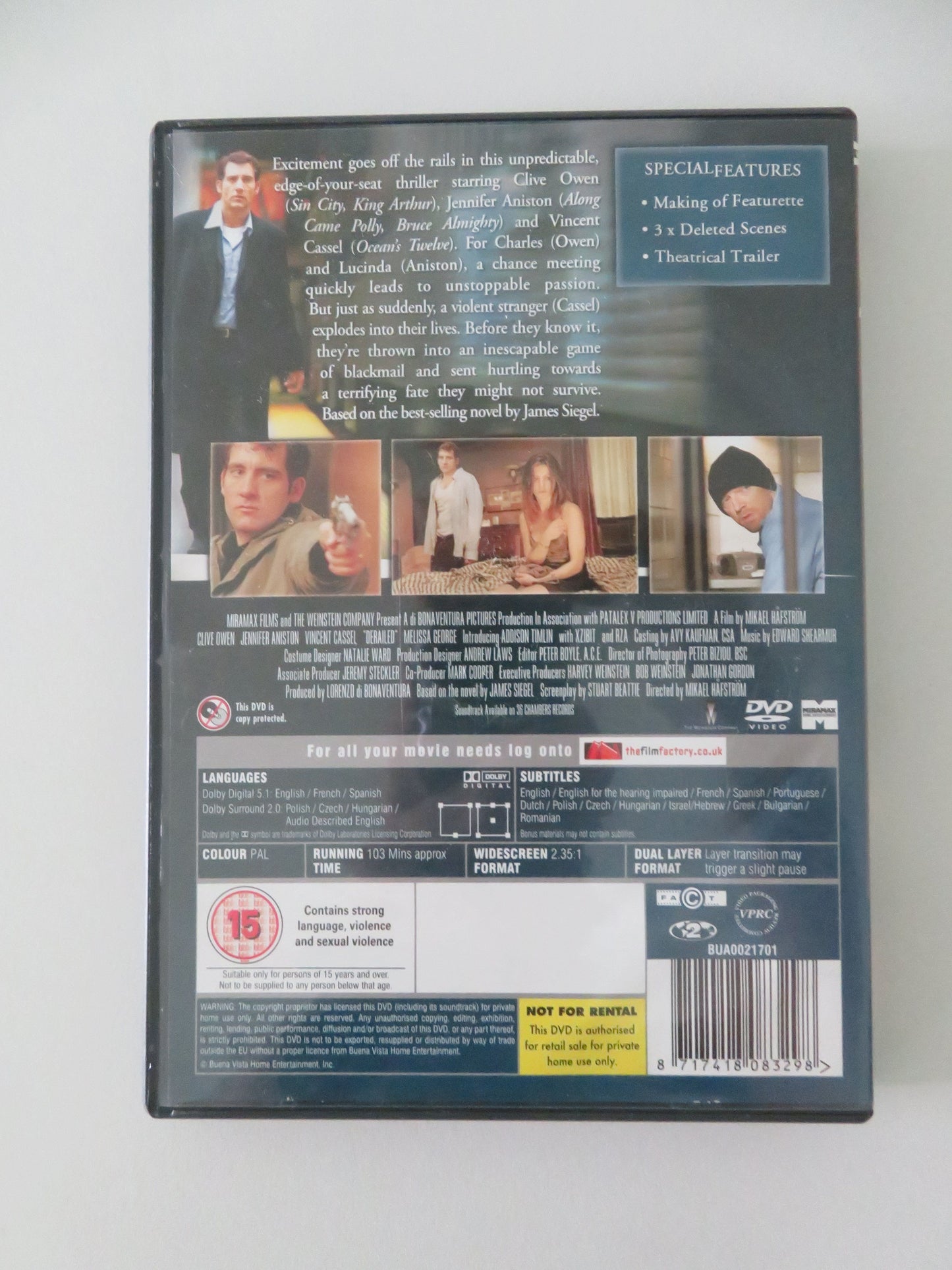 Derailed (DVD) Clive Owen Jennifer Aniston Vincent Cassel 2005 Region 2