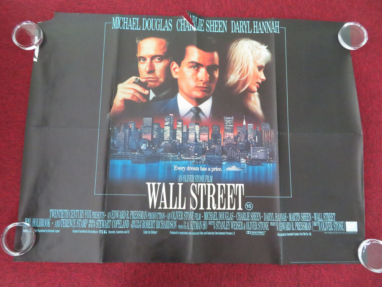 Wall Street UK Quad Rolled Poster Charlie Sheen Michael Douglas 1987