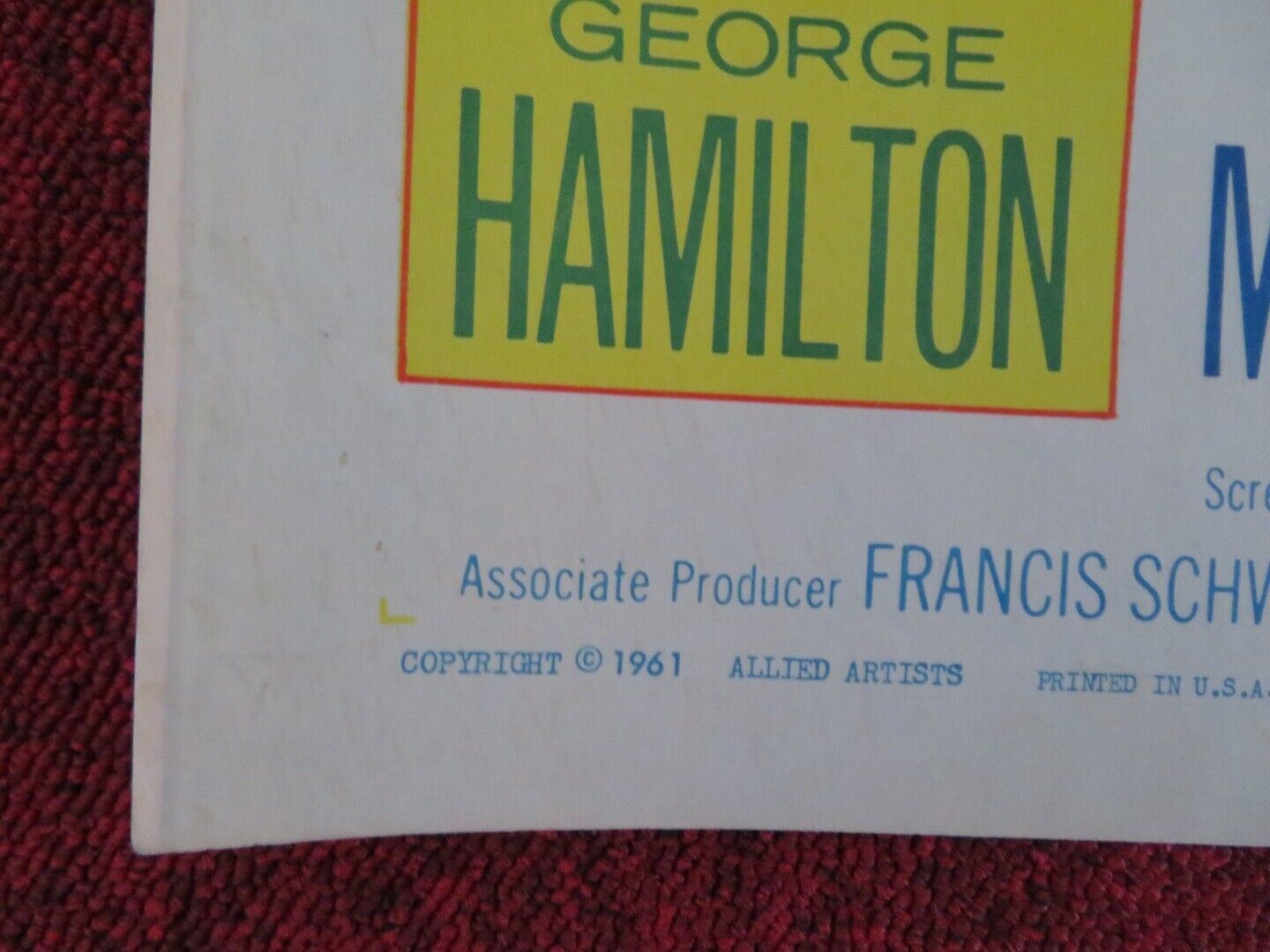 ANGEL BABY US HALF SHEET (22"x 28") POSTER GEORGE HAMILTON 1961 - Rendezvous Cinema