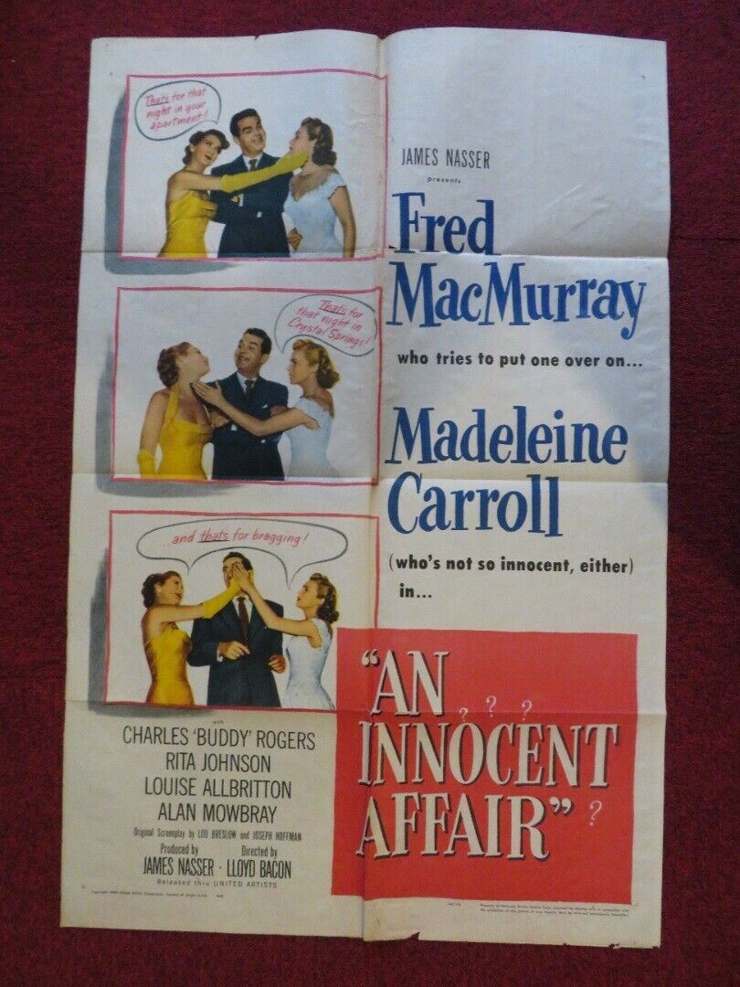 AN INNOCENT AFFAIR FOLDED US ONE SHEET POSTER FRED MACMURRAY M CARROLL 1948 - Rendezvous Cinema