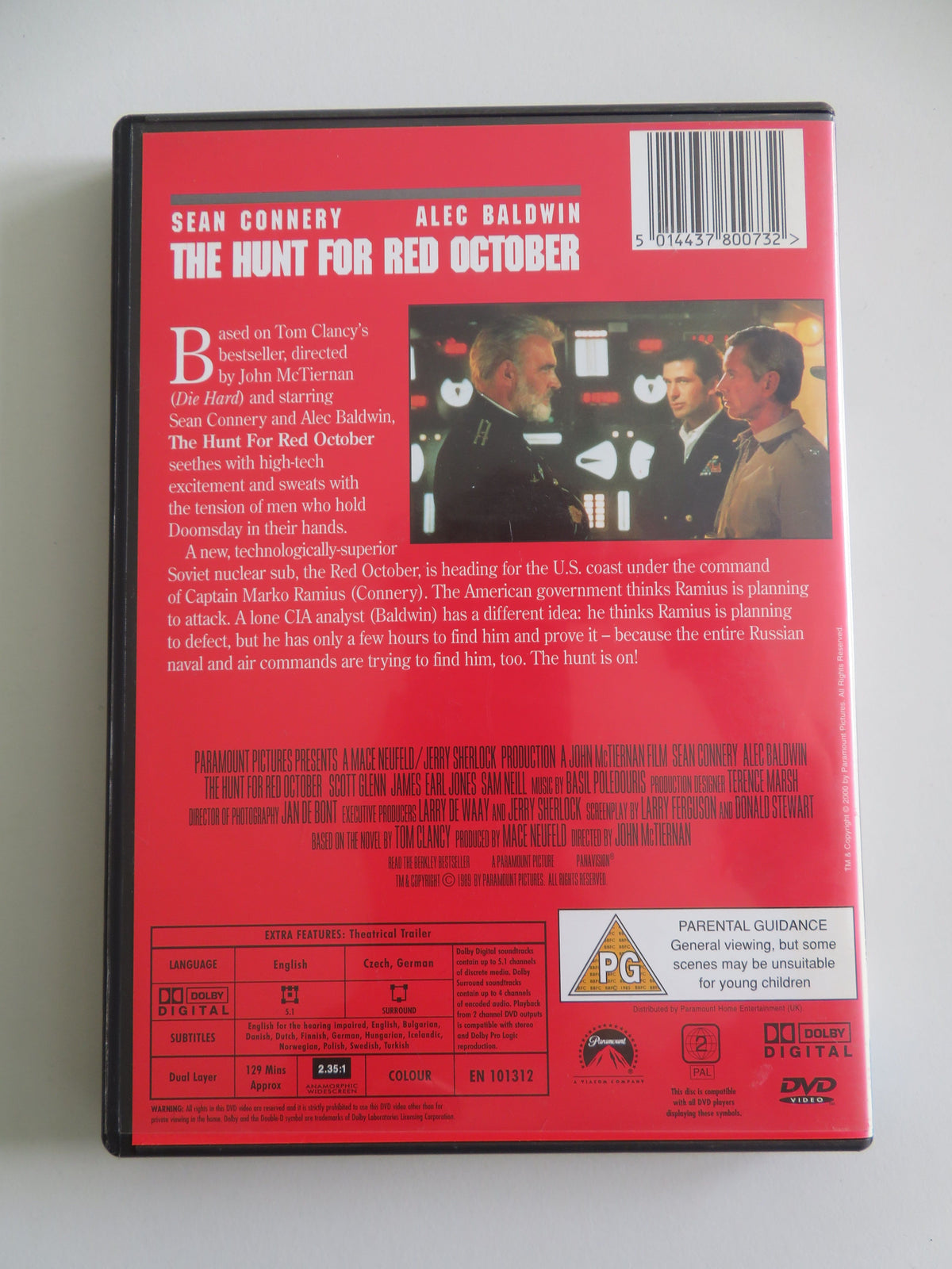 The Hunt for Red October (DVD) Sean Connery Alec Baldwin 1990 Region 2
