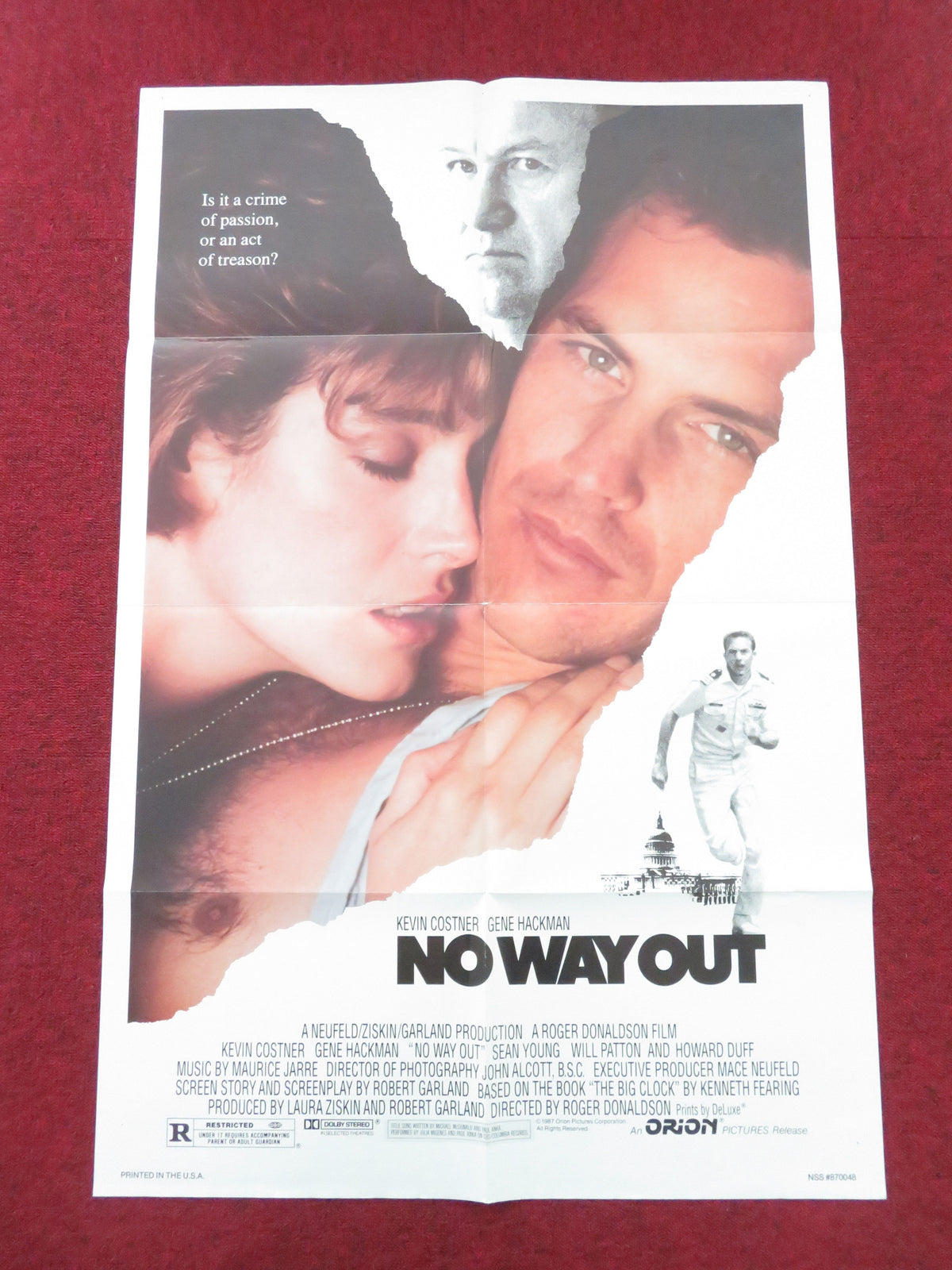 No Way Out Folded US One Sheet Poster Kevin Costner Gene Hackman Sean Young 1987