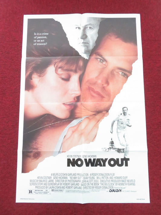 No Way Out Folded US One Sheet Poster Kevin Costner Gene Hackman Sean Young 1987
