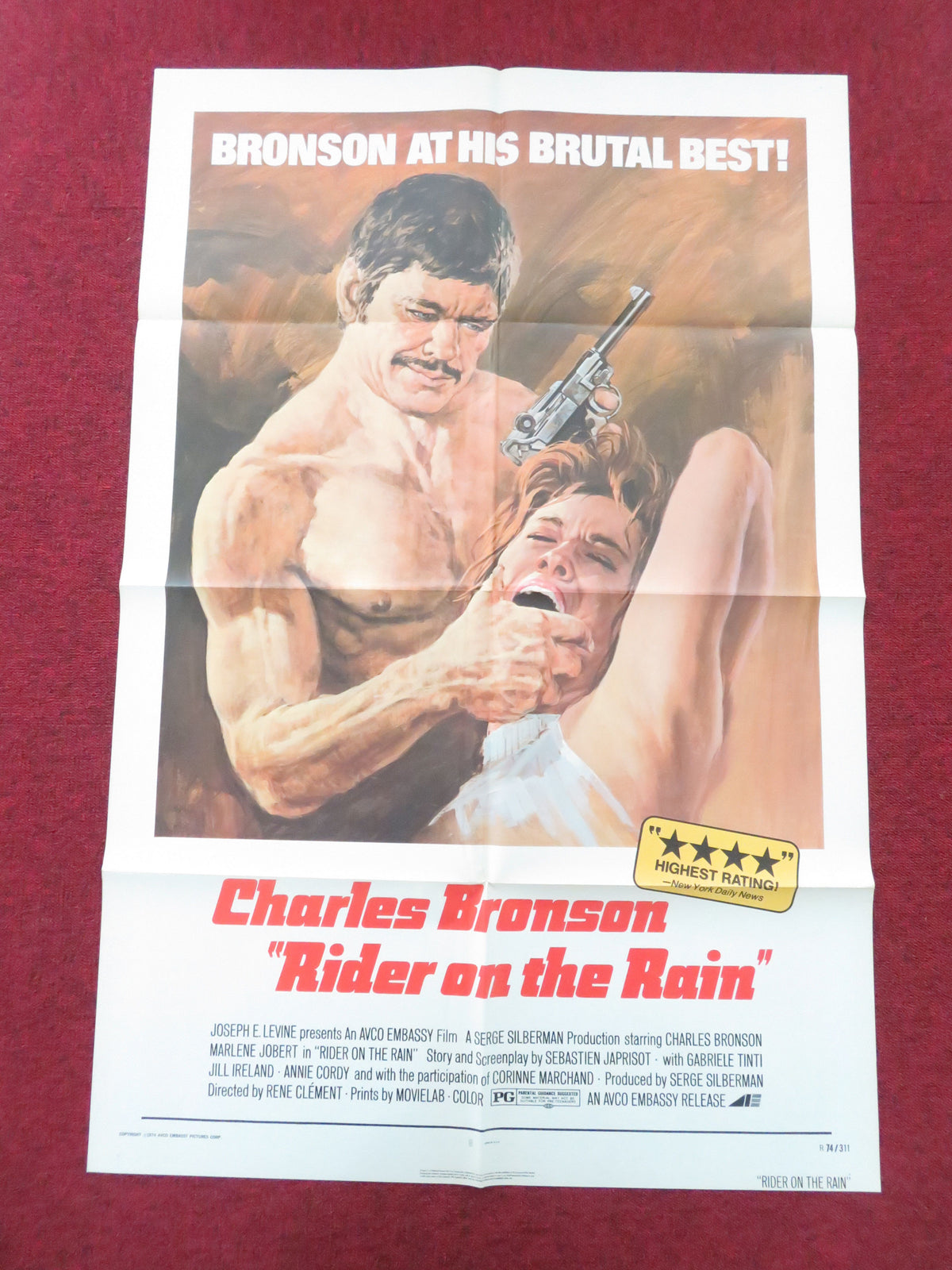 Rider on the Rain Folded US One Sheet Poster Charles Bronson Jill Ireland 1974