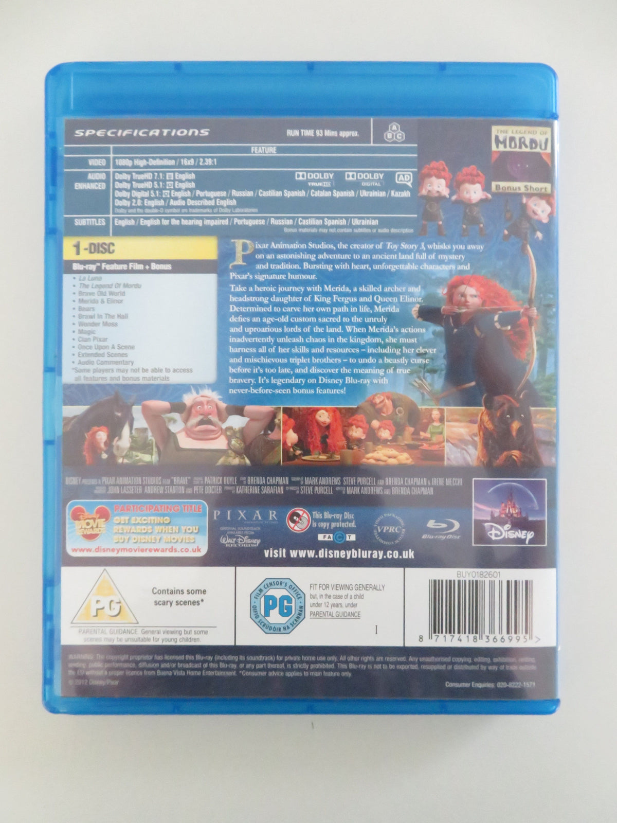 Brave (BLU-RAY) Disney Kelly Macdonald Billy Connolly 2012 Region A,B,C