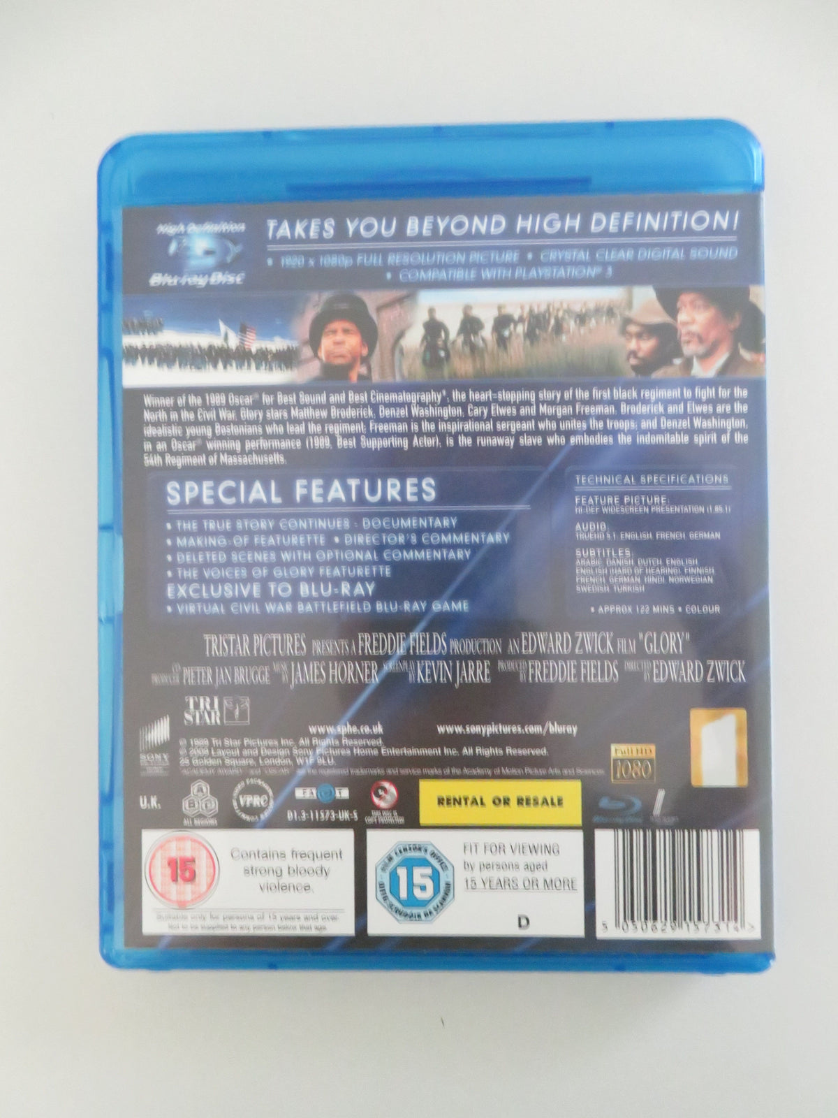 Glory (BLU-RAY) Matthew Broderick Denzel Washington Cary Elwes 1989 Region A,B,C