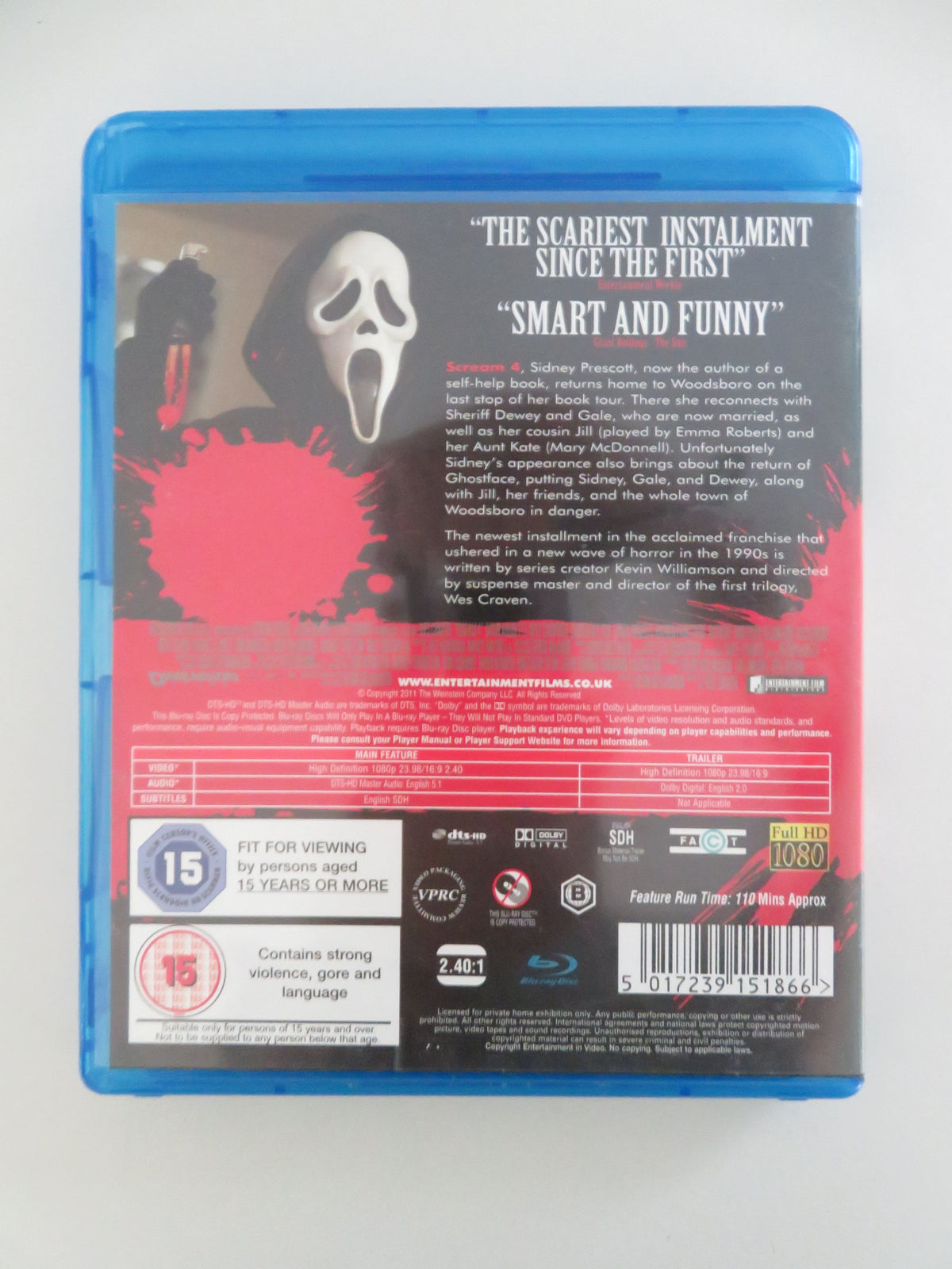 Scream 4 (BLU-RAY) Neve Campbell Courteney Cox David Arquette 2011 Region B