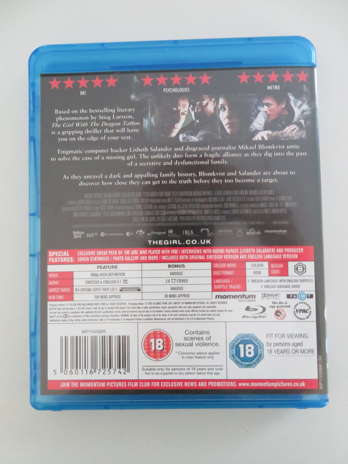 The Girl with the Dragon Tattoo (BLU-RAY) Noomi Rapace 2009 Region B