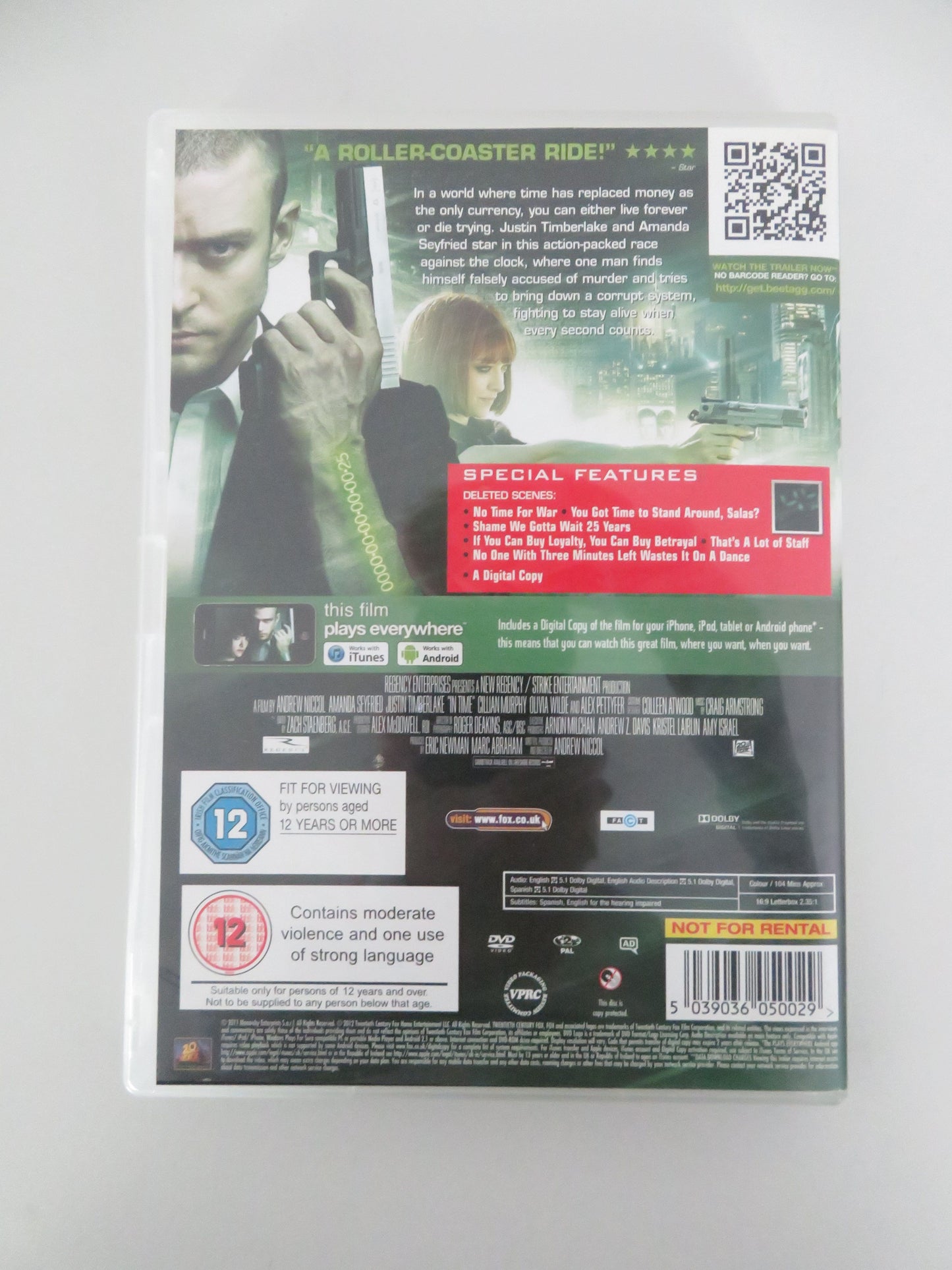 In Time (DVD) Justin Timberlake Amanda Seyfried 2011 Region 2