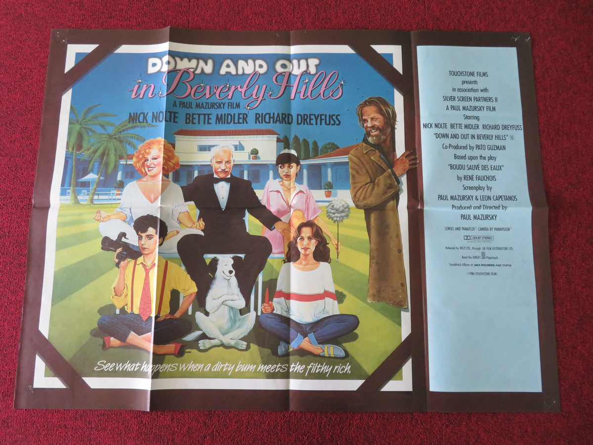 Down and Out in Beverly Hills UK Quad Poster Folded Nick Nolte Bette Midler 1986