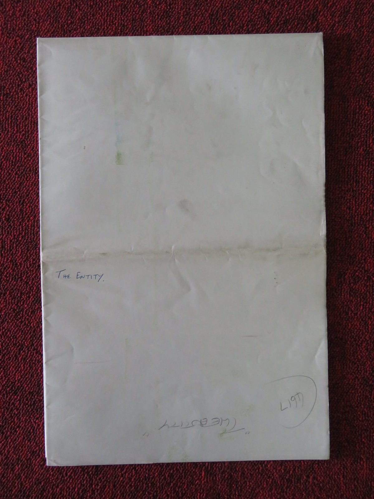 The Entity UK Quad Poster Folded Barbara Hershey Ron Silver David Labiosa 1982