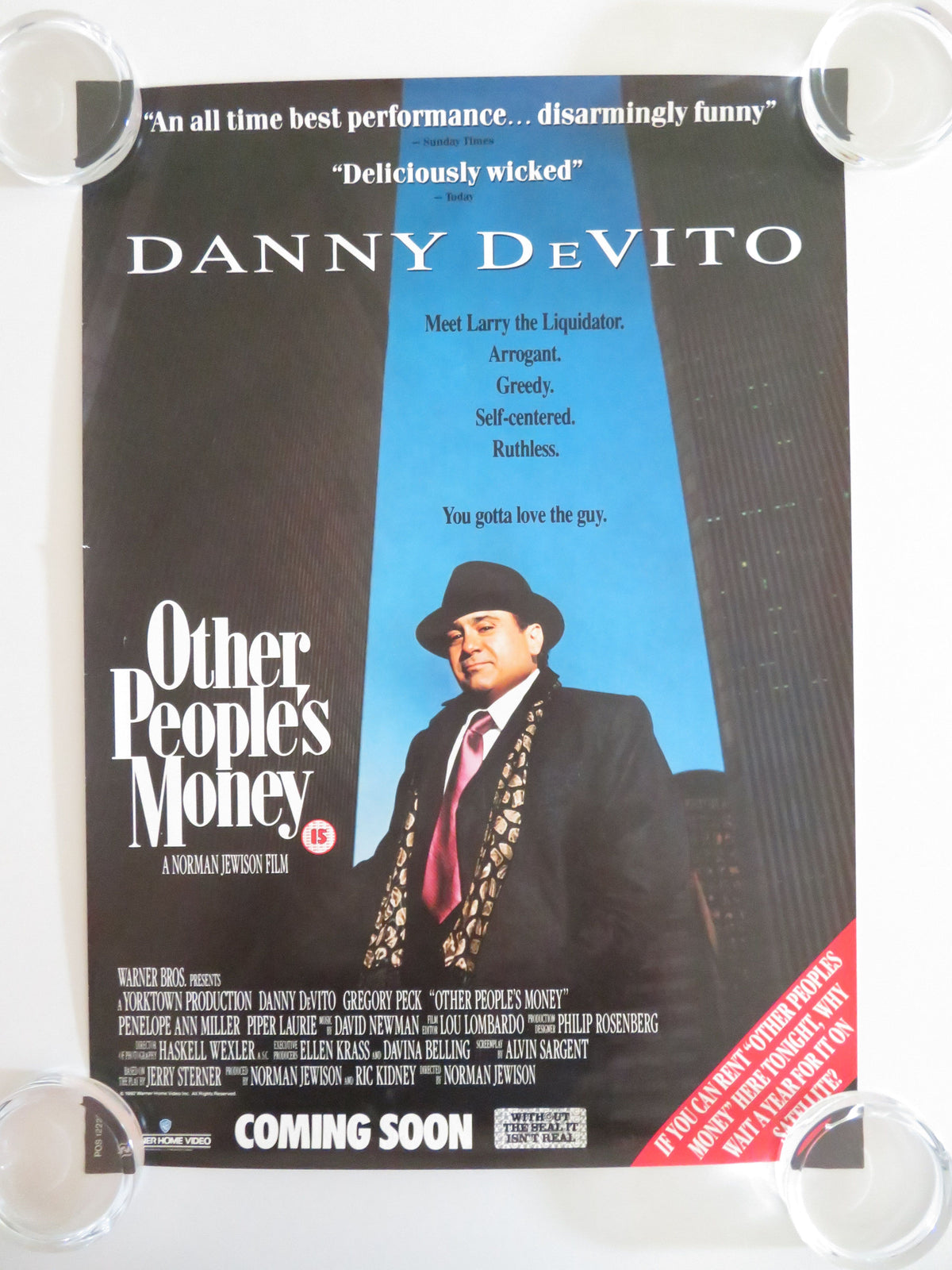 Other People's Money VHS Video Poster Danny DeVito Gregory Peck 1991