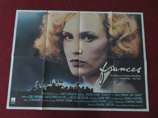 Frances UK Quad Poster Folded Jessica Lange Jonathan Banks 1982