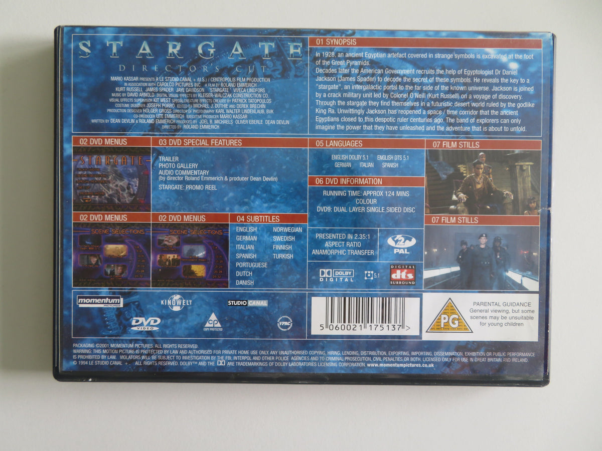 Stargate - Director's Cut (DVD) Kurt Russell James Spader 1994 Region 2