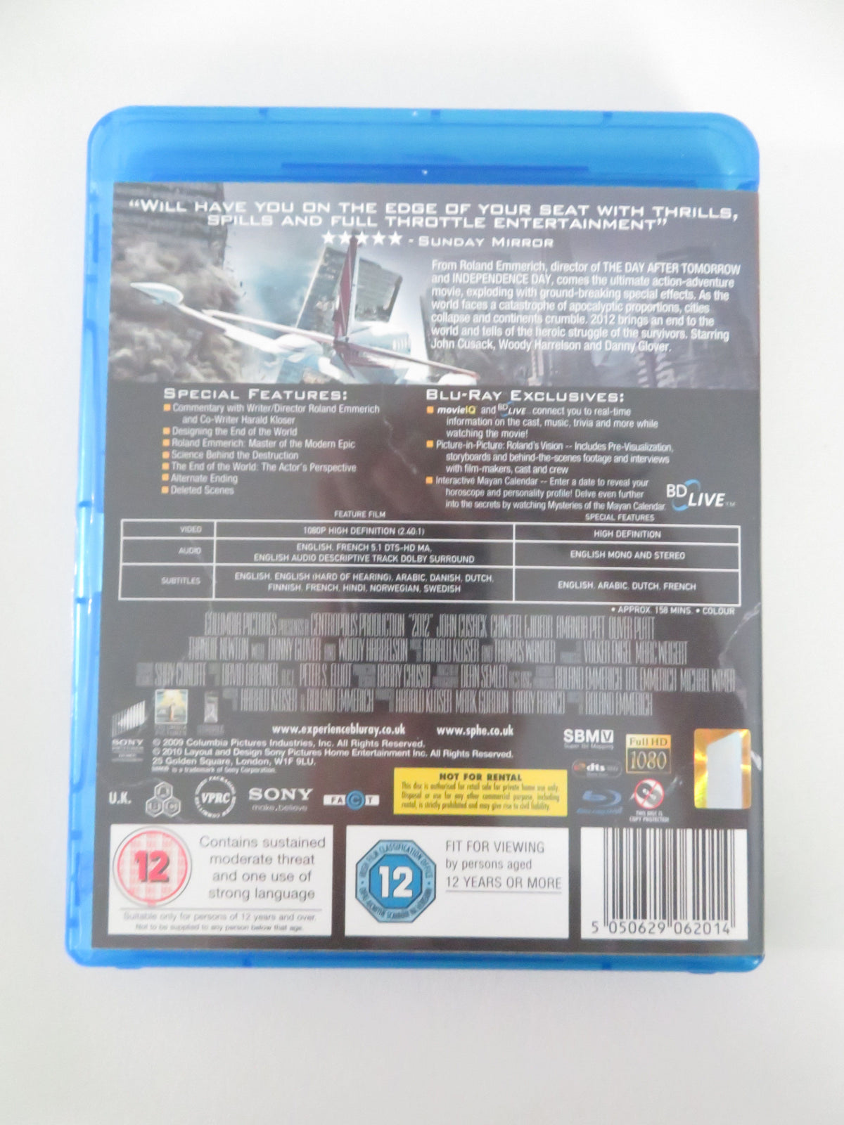 2012 (BLU-RAY) John Cusack Thandiwe Newton Chiwetel Ejiofor 2009 Region A,B,C