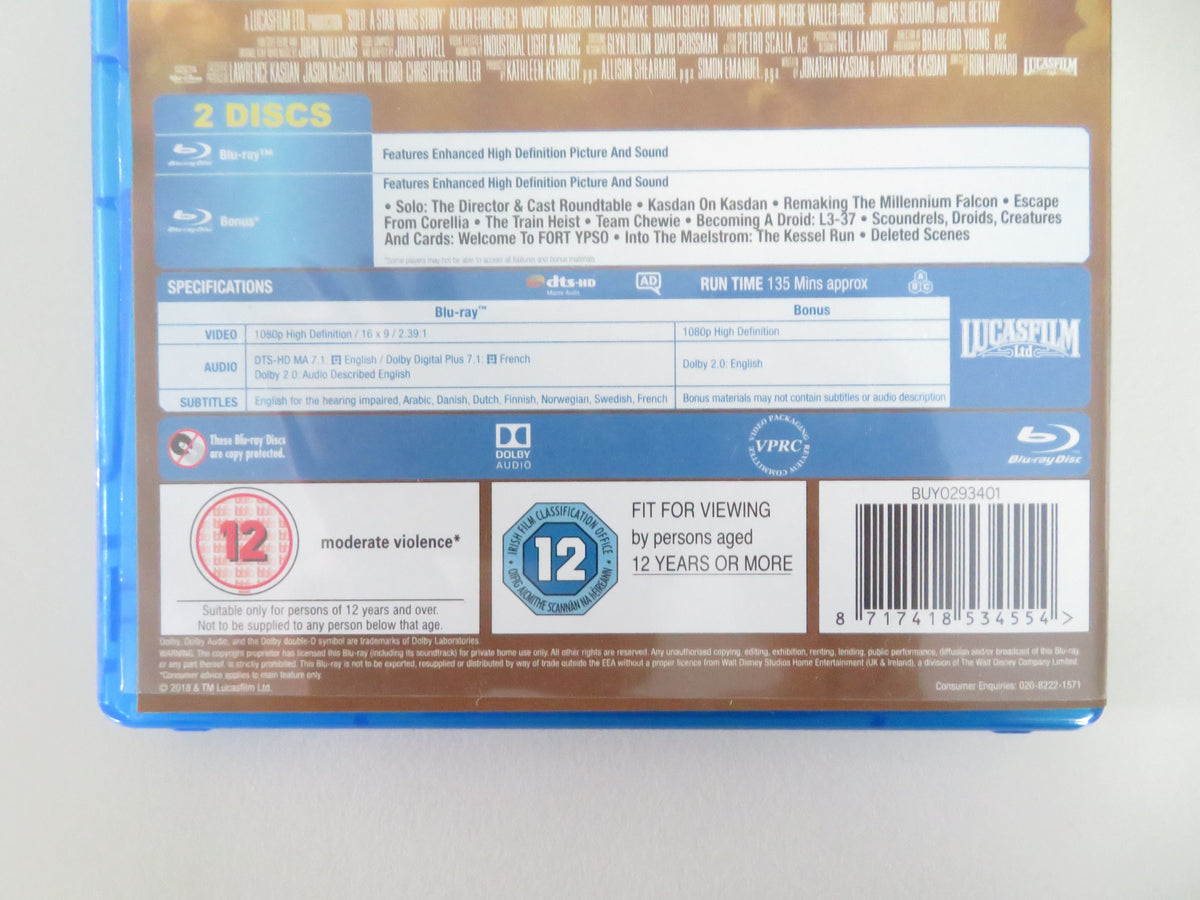 Solo: A Star Wars Story (BLU-RAY) Alden Ehrenreich W Harrelson 2018 Region A,B,C