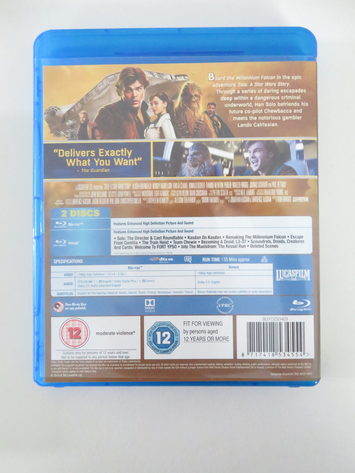 Solo: A Star Wars Story (BLU-RAY) Alden Ehrenreich W Harrelson 2018 Region A,B,C