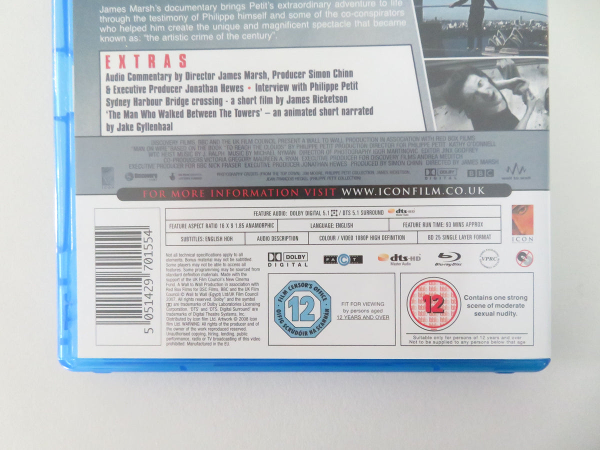 Man on Wire (BLU-RAY) Philippe Petit Jean François Heckel 2008 Region B