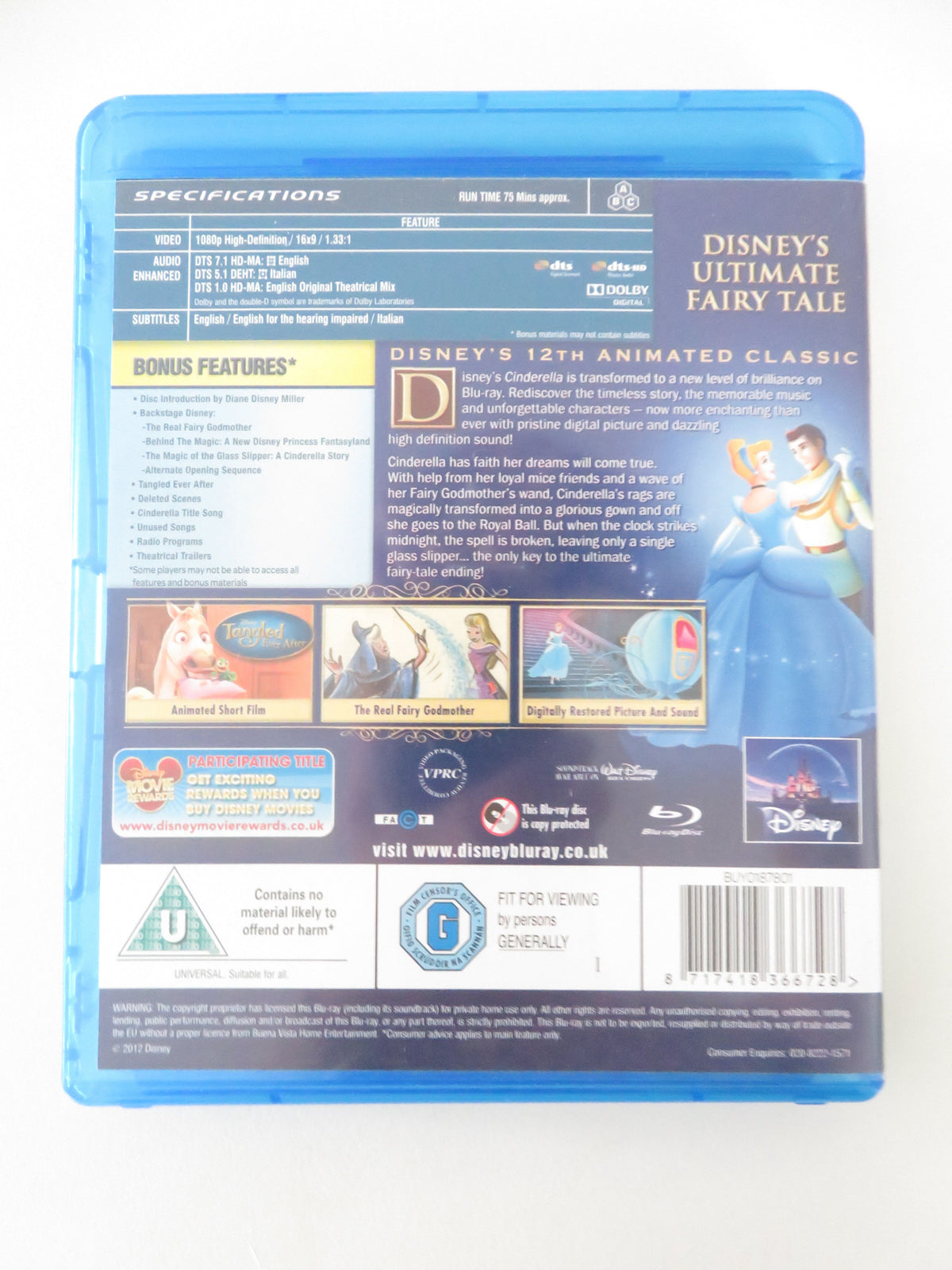 Cinderella (BLU-RAY) Disney Clyde Geronimi Wilfred Jackson 1950 Region A,B,C
