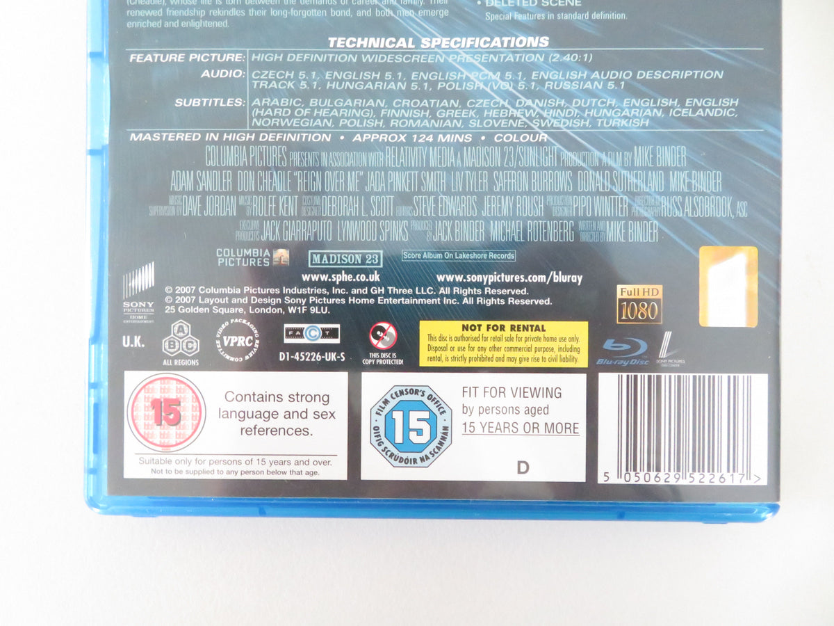 Reign Over Me (BLU-RAY) Adam Sandler Don Cheadle 2007 Region A, B, C