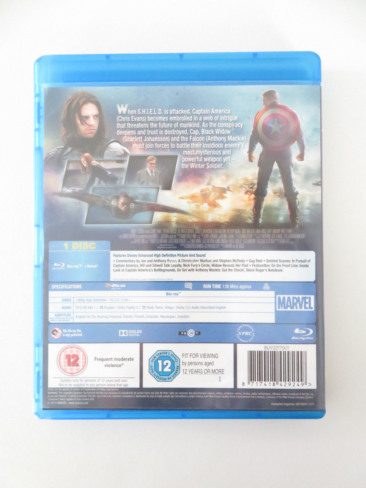 Captain America: The Winter Soldier (BLU-RAY) Marvel C. Evans 2014 Region A,B,C