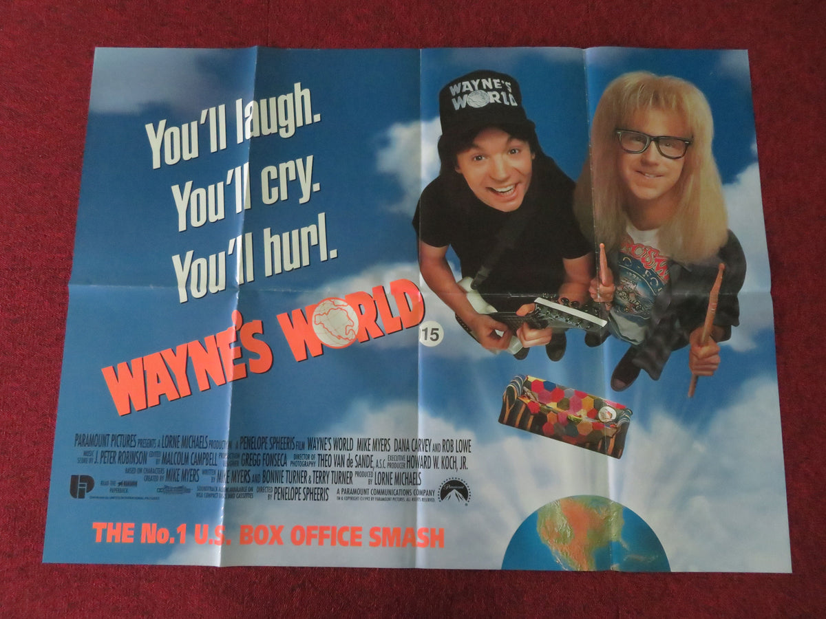 Wayne's World UK Quad Poster Folded Mike Myers Dana Carvey Rob Lowe 1992