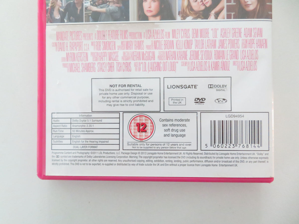 LOL (DVD) Miley Cyrus Douglas Booth Ashley Greene Demi Moore 2012 Region 2