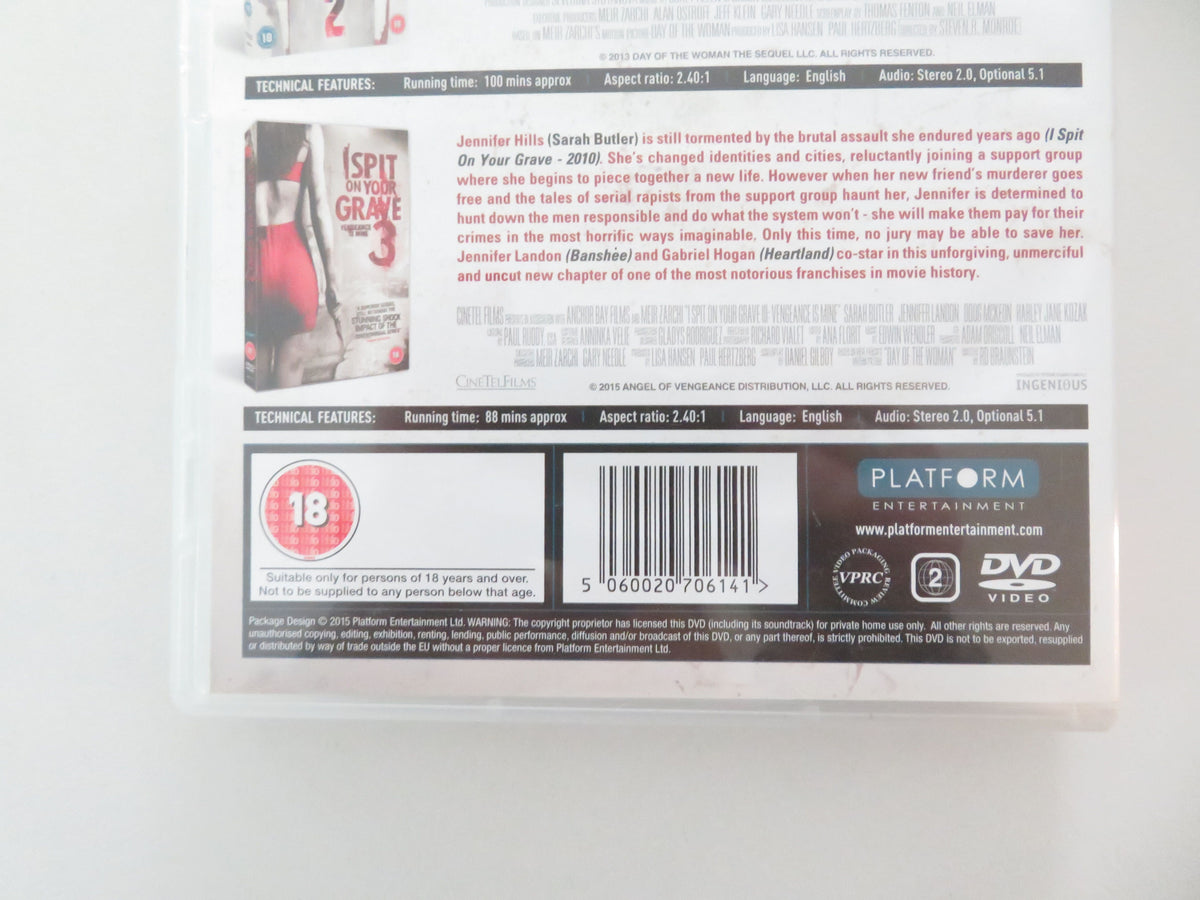 I Spit on Your Grave 1, 2 and 3 (DVD) Sarah Butler Jeff Branson 2010 Region 2