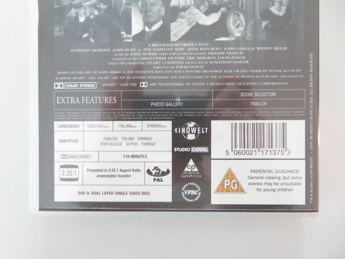 The Elephant Man (DVD) Anthony Hopkins John Hurt Anne Bancroft 1980 Region 2