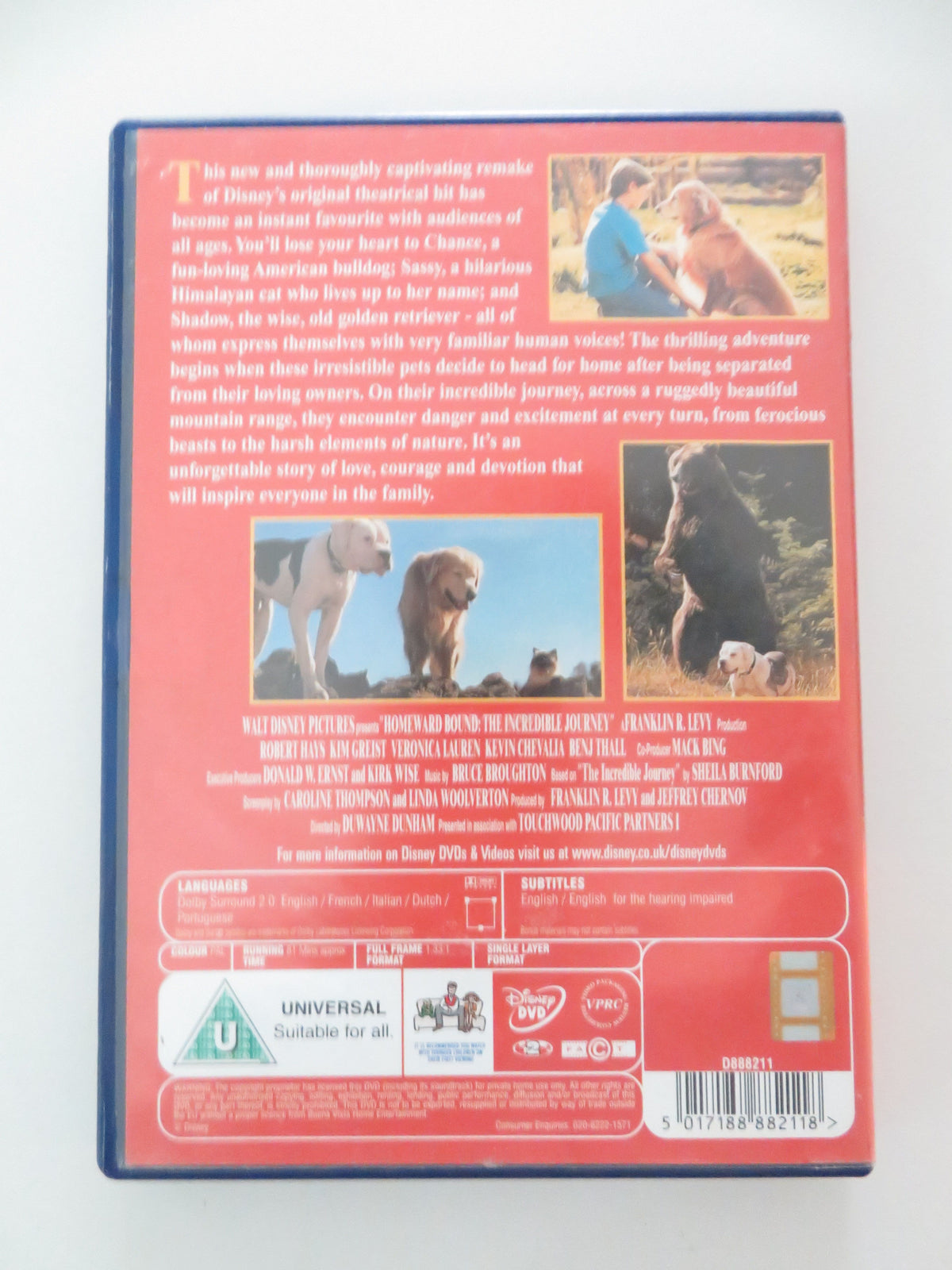Homeward Bound: The Incredible Journey (DVD) Disney Michael J. Fox 1993 Region 2