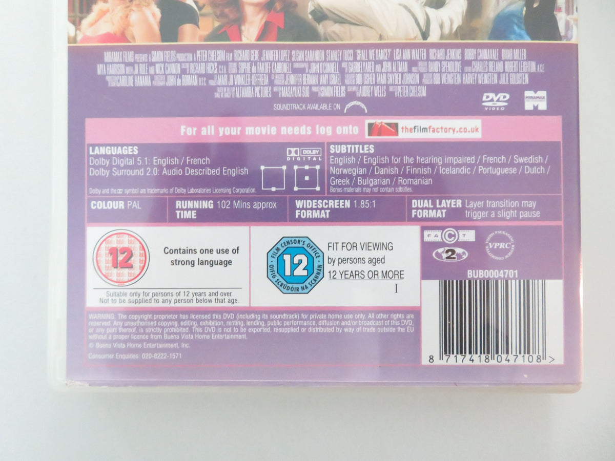 Shall We Dance? (DVD) Richard Gere Jennifer Lopez Susan Sarandon 2004 Region 2