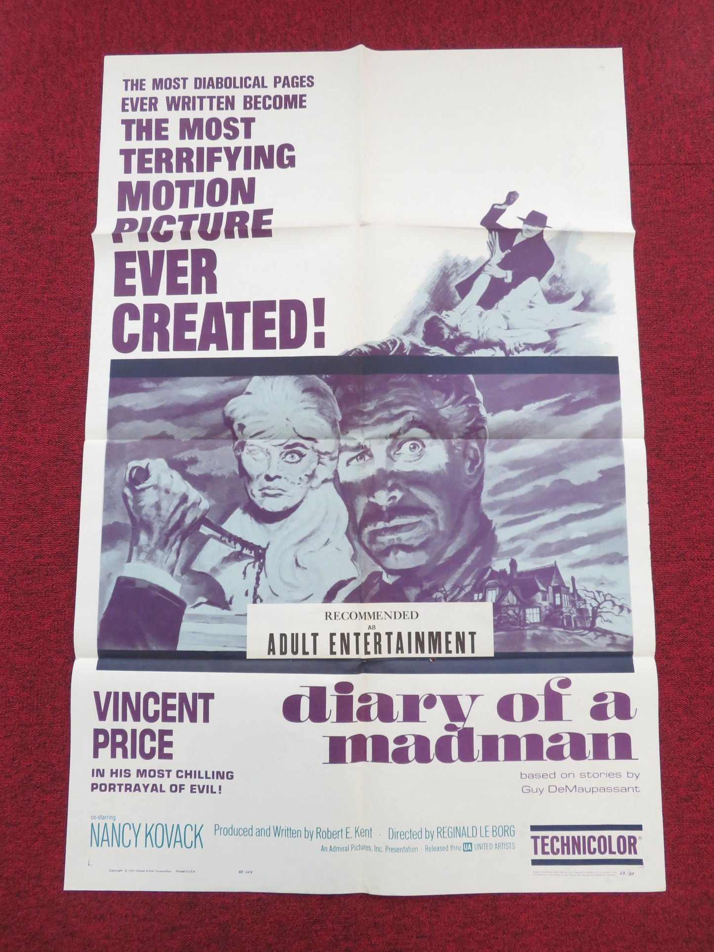 Diary of a Madman Folded US One Sheet Poster Vincent Price Nancy Kovack 1963