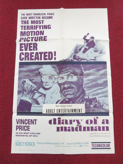 Diary of a Madman Folded US One Sheet Poster Vincent Price Nancy Kovack 1963