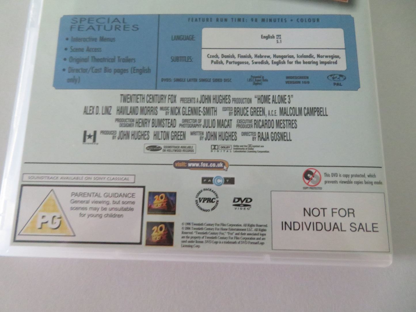 Home Alone 3 (DVD) Alex D. Linz, Olek Krupa, Rya Kihlstedt 1997 Region 2