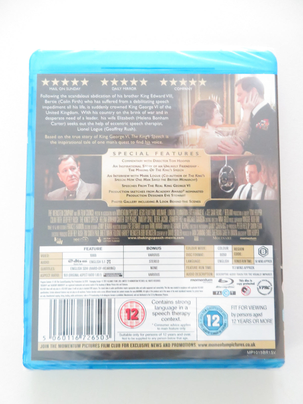 The King's Speech (BLU-RAY) Colin Firth Geoffrey Rush 2010 Region B