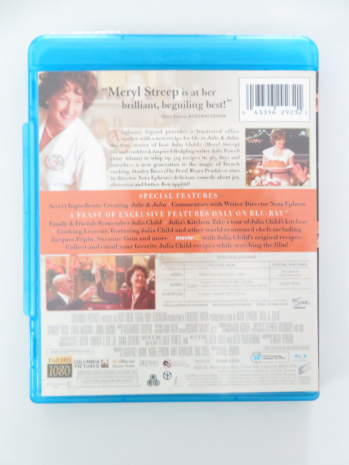 Julie & Julia (BLU-RAY) Amy Adams Meryl Streep Chris Messina 2009 Region A,B,C