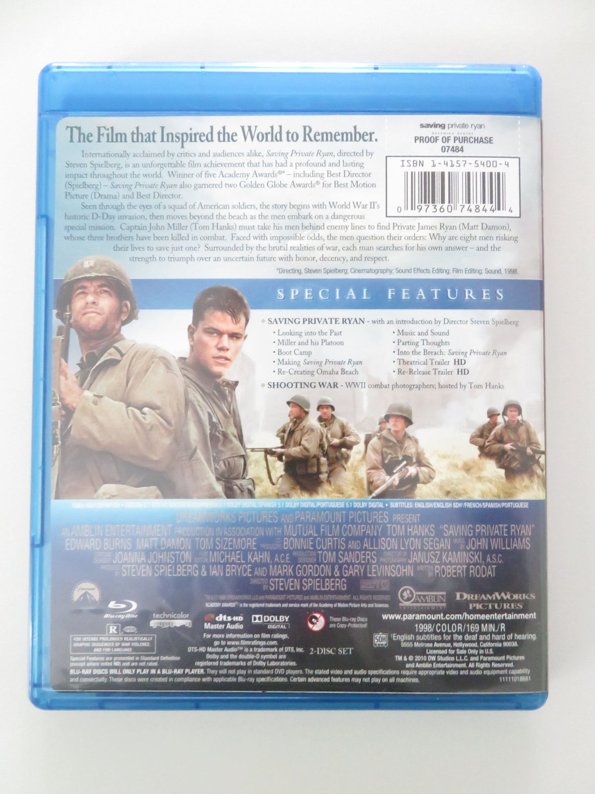 Saving Private Ryan (BLU-RAY) Tom Hanks Matt Damon Tom Sizemore 1998