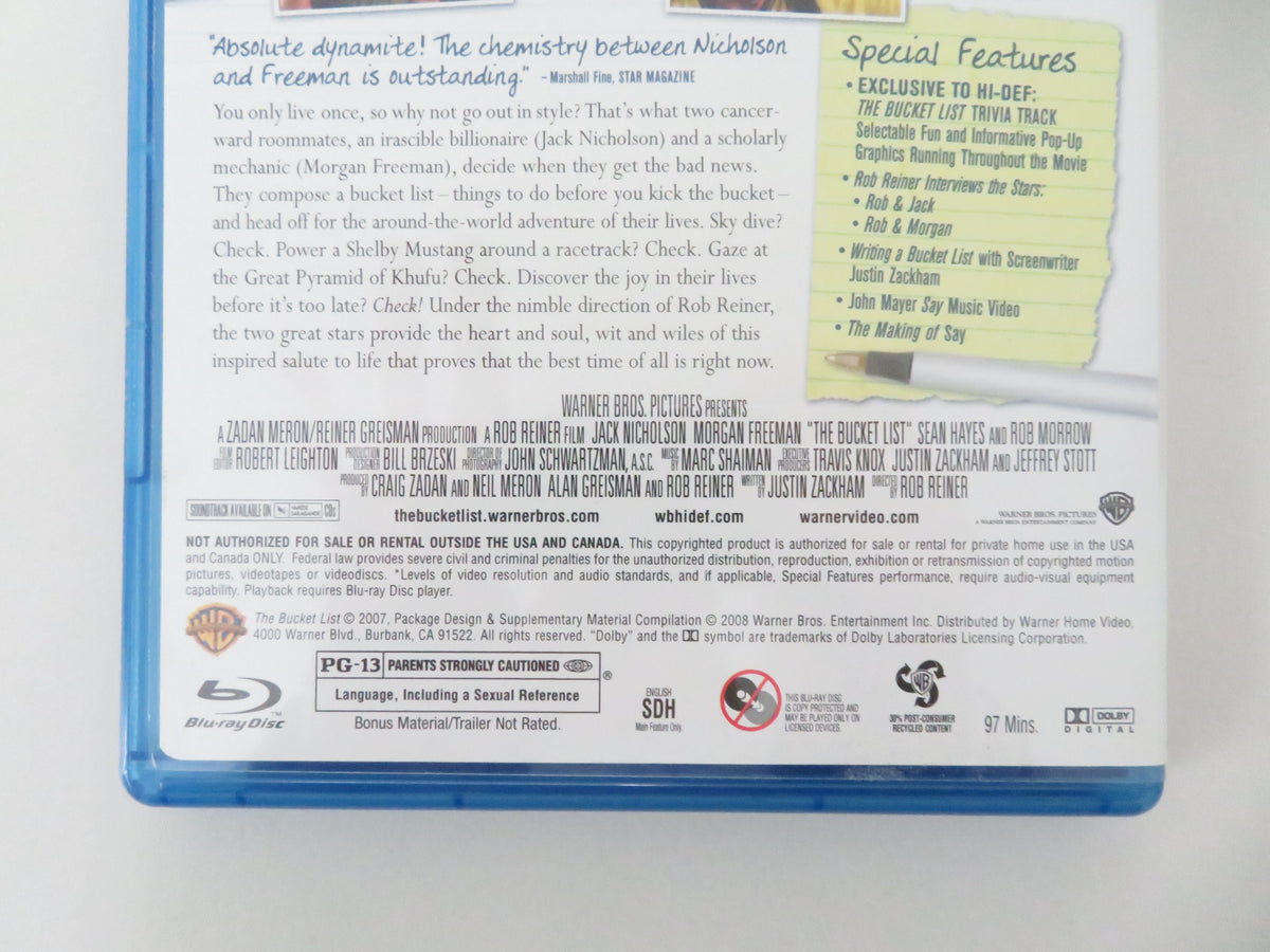 The Bucket List (BLU-RAY) Jack Nicholson Morgan Freeman Sean Hayes 2007