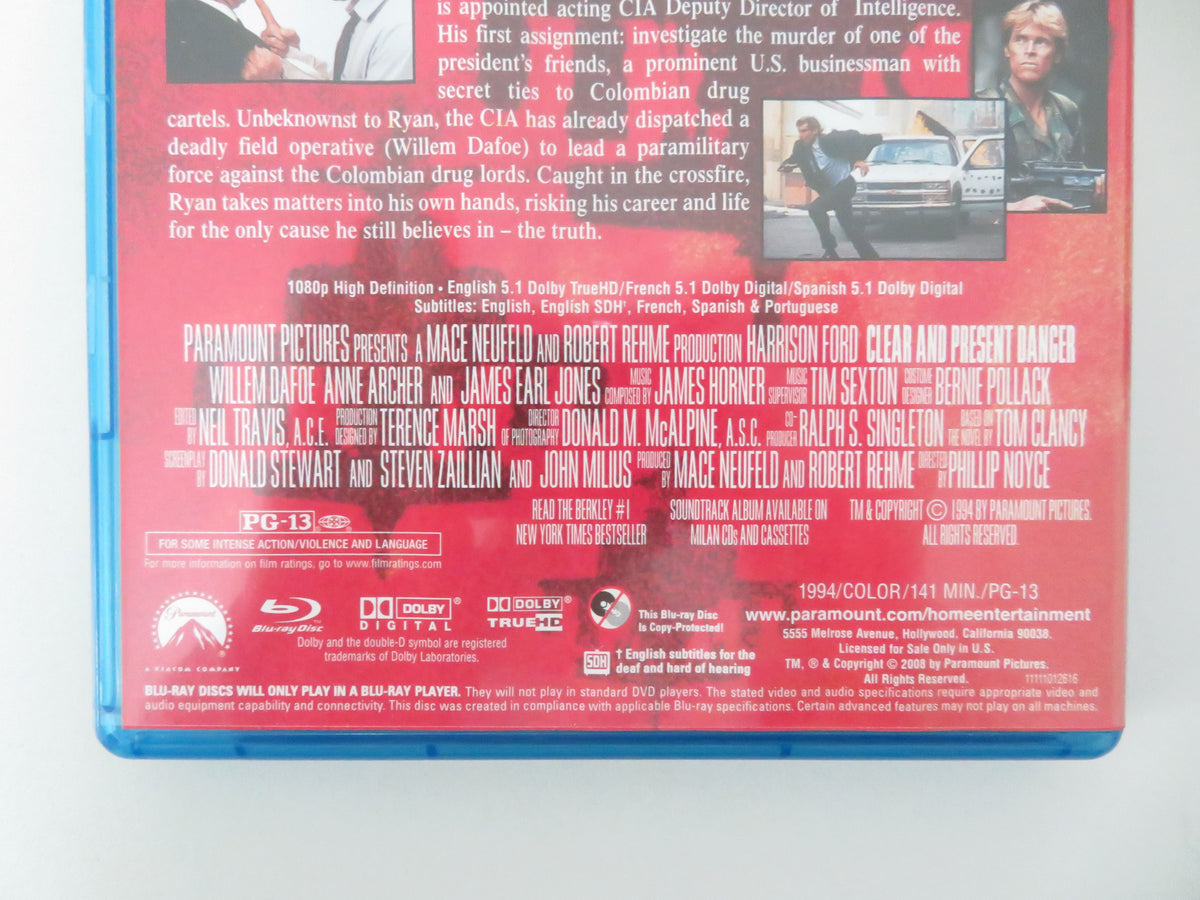 Clear and Present Danger (BLU-RAY) Harrison Ford Willem Dafoe Anne Archer 1994
