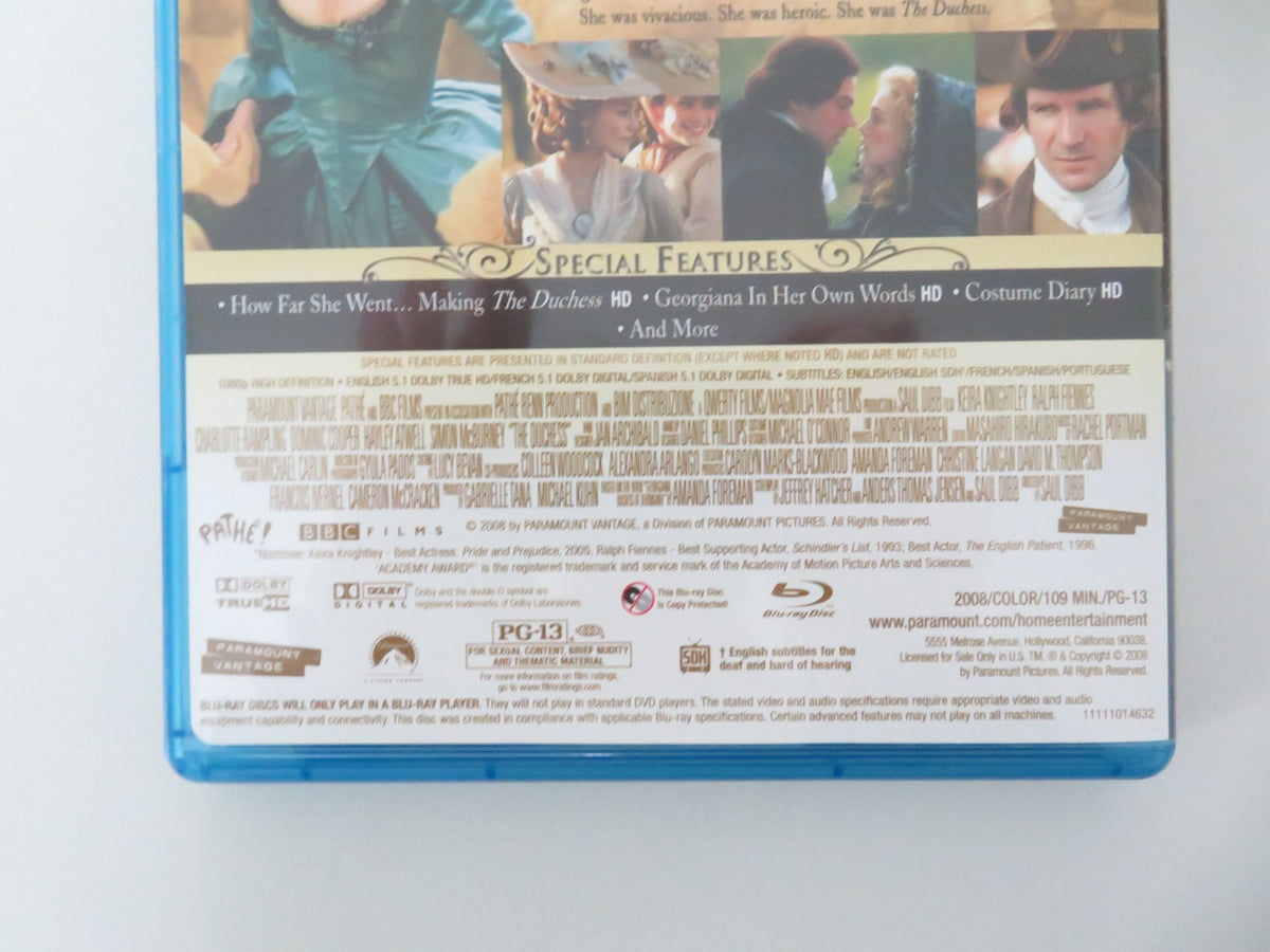 The Duchess (BLU-RAY) Keira Knightley Ralph Fiennes Dominic Cooper 2008