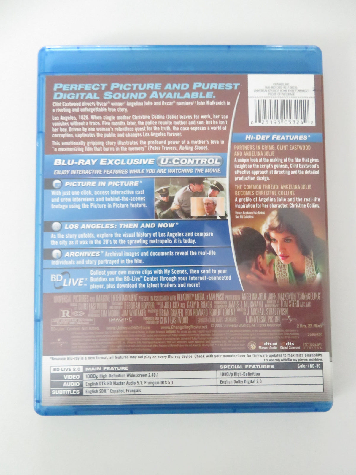 Changeling (BLU-RAY) Angelina Jolie Colm Feore Amy Ryan 2008
