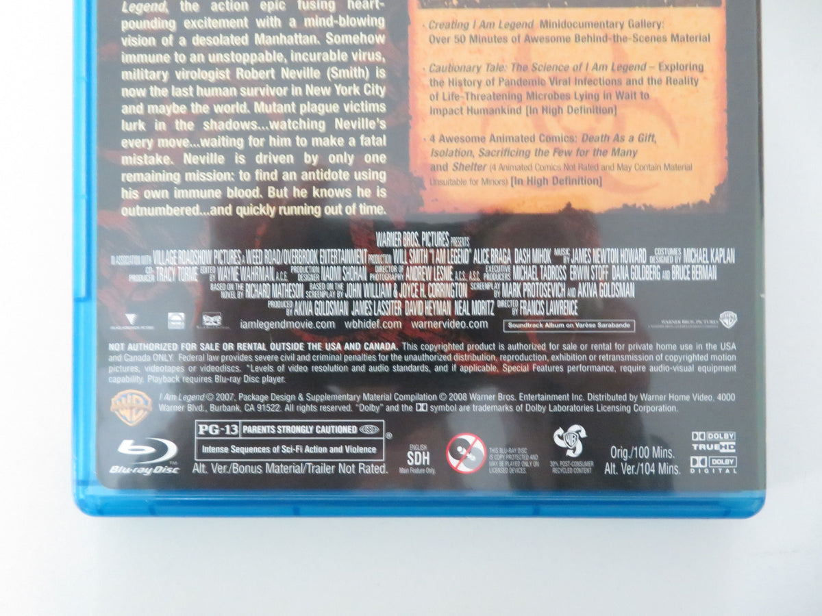 I Am Legend (BLU-RAY) Will Smith Alice Braga Charlie Tahan 2007