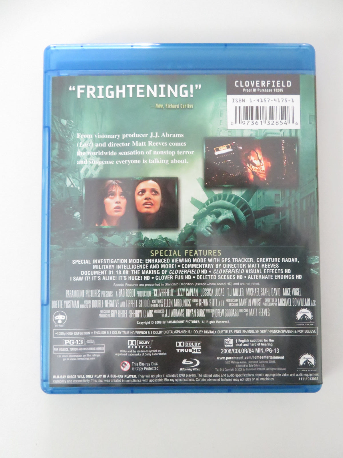 Cloverfield (BLU-RAY) Mike Vogel Jessica Lucas Lizzy Caplan 2008