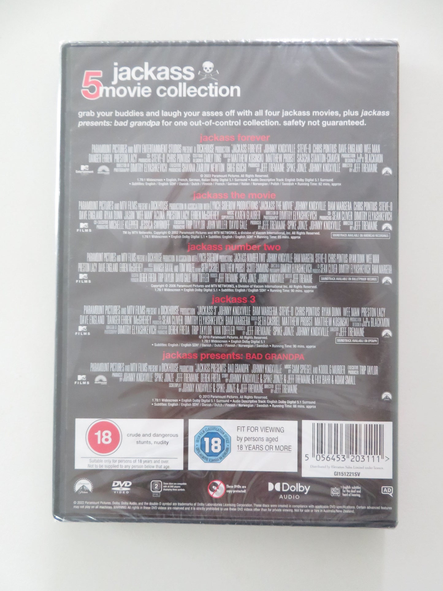 Jackass 5 Movie Collection (DVD) Johnny Knoxville Bam Margera 2002 Region 2