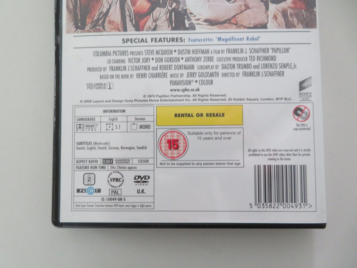 Papillon - B (DVD) Steve McQueen Dustin Hoffman 1973 Region 2