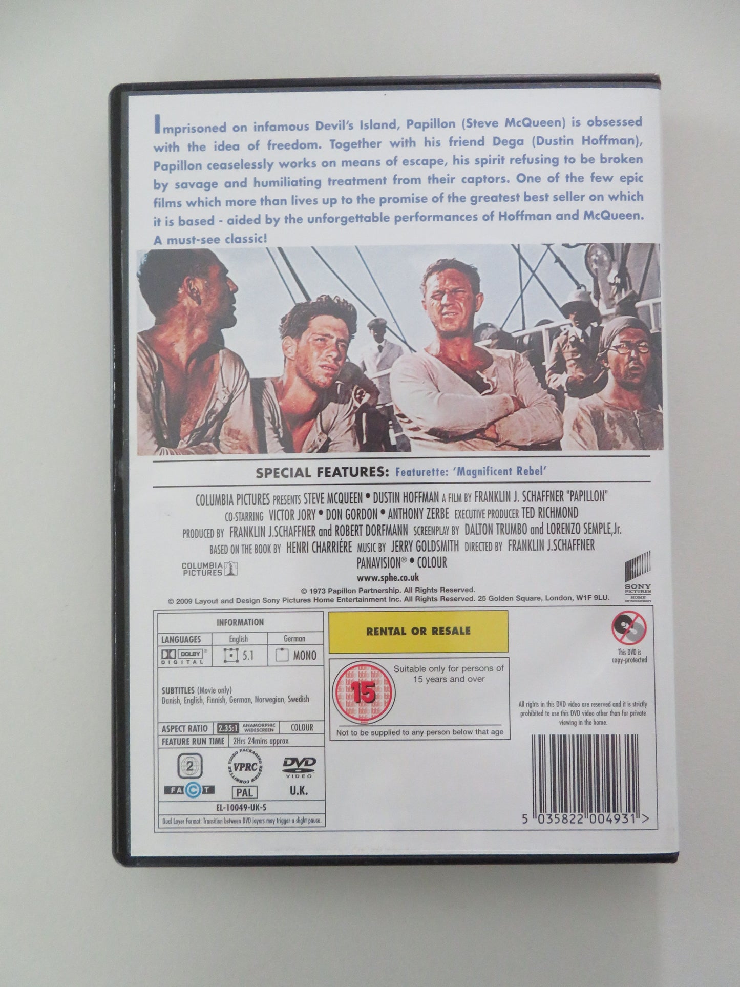 Papillon - B (DVD) Steve McQueen Dustin Hoffman 1973 Region 2