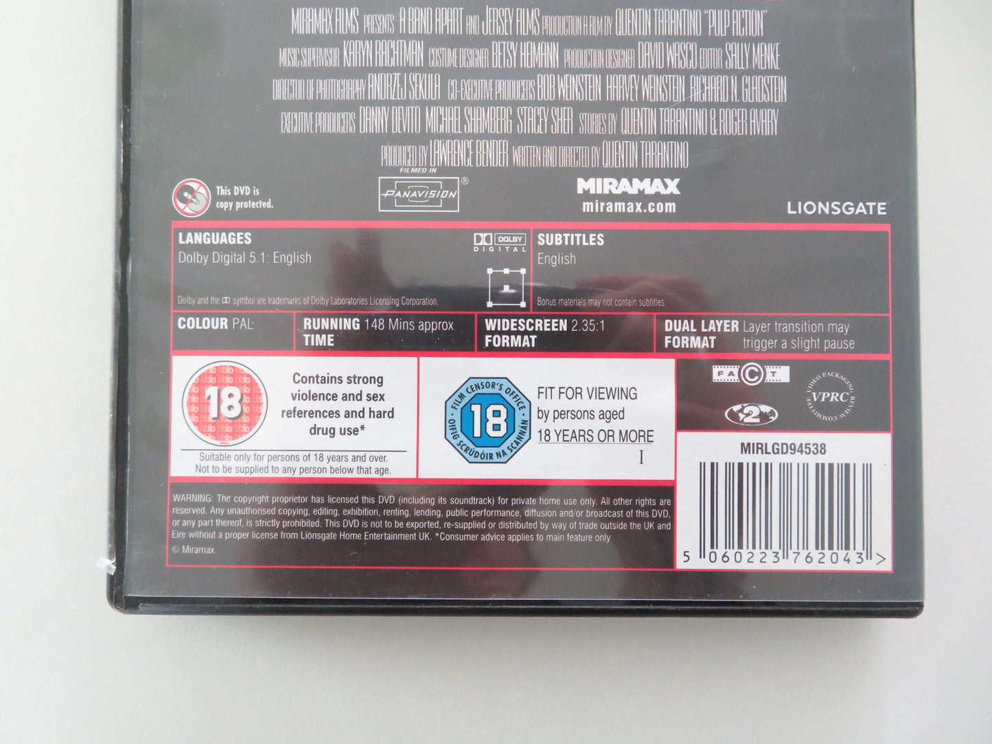 Pulp Fiction - C (DVD) John Travolta Uma Thurman 1994 Region 2